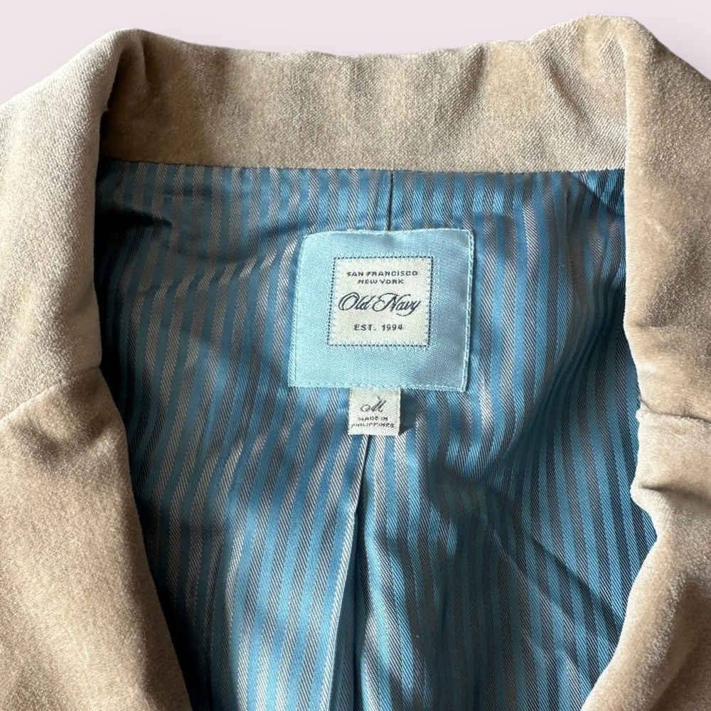 Women’s Old Navy Taupe Velvet Blazer Jacket Crystal And Lace Detail Size Med - Picture 6 of 9